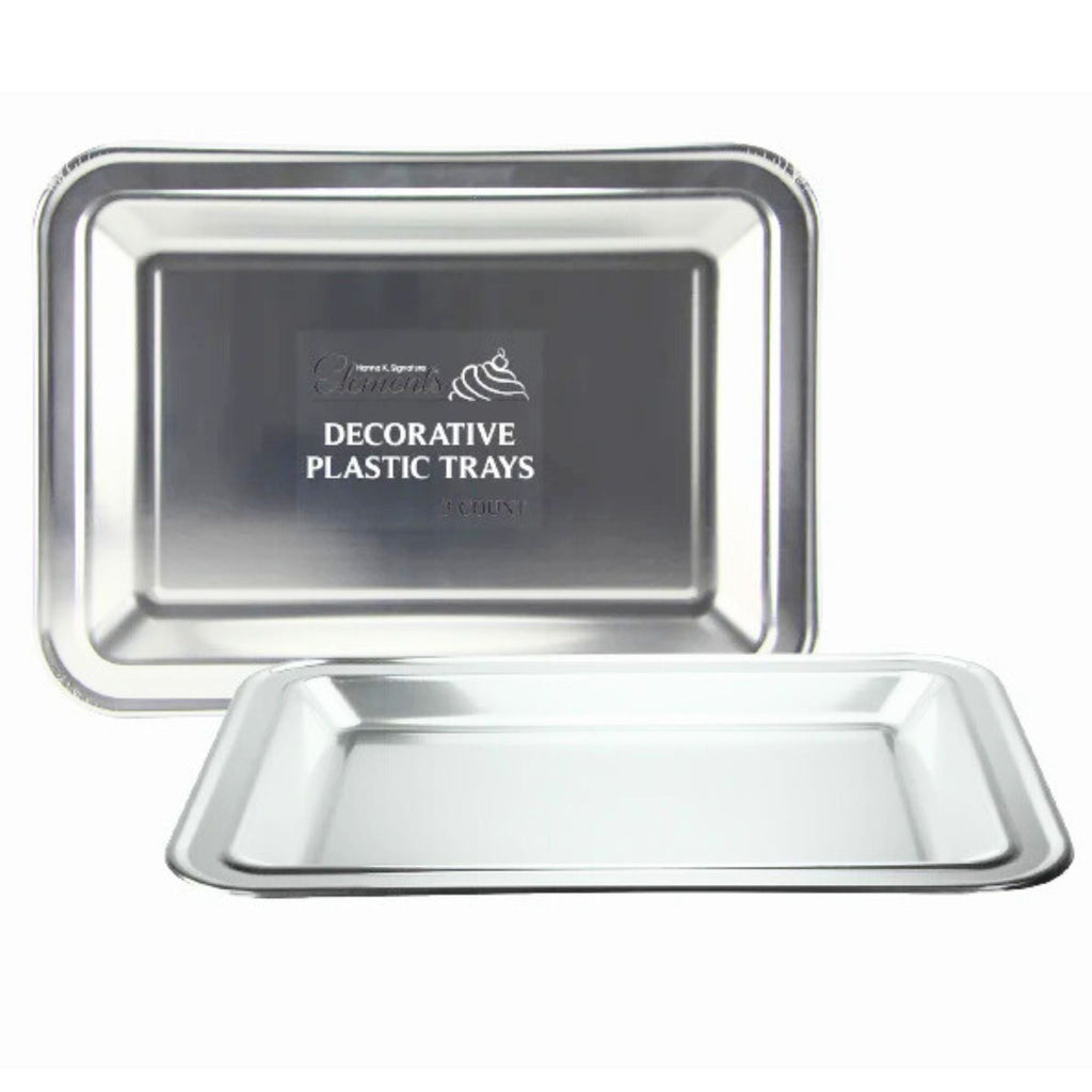 17.75X12.75 Silver Rectangle Metallic Serving Disposable Plastic Tray,