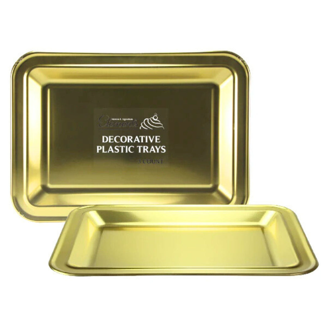 17.75X12.75 Gold Rectangle Metallic Serving Disposable Plastic Tray