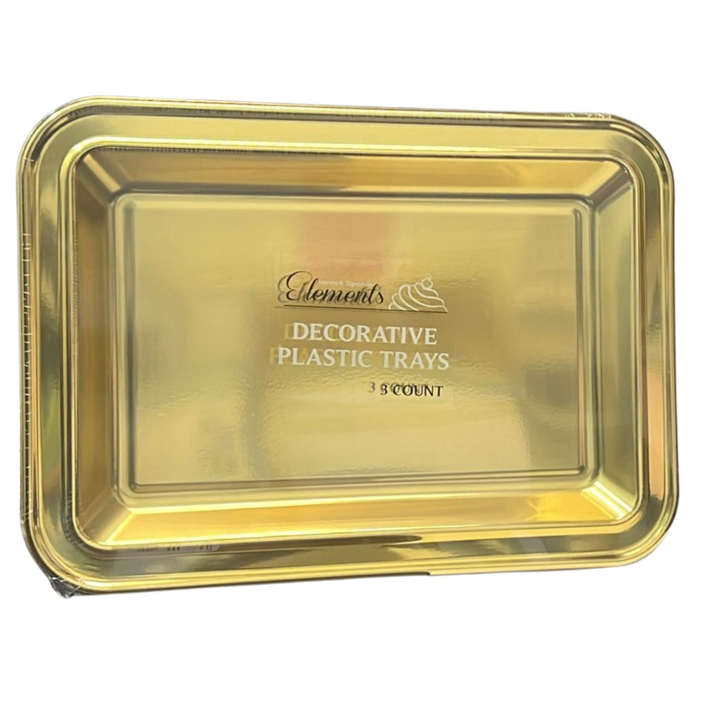17.75X12.75 Gold Rectangle Metallic Serving Disposable Plastic Tray