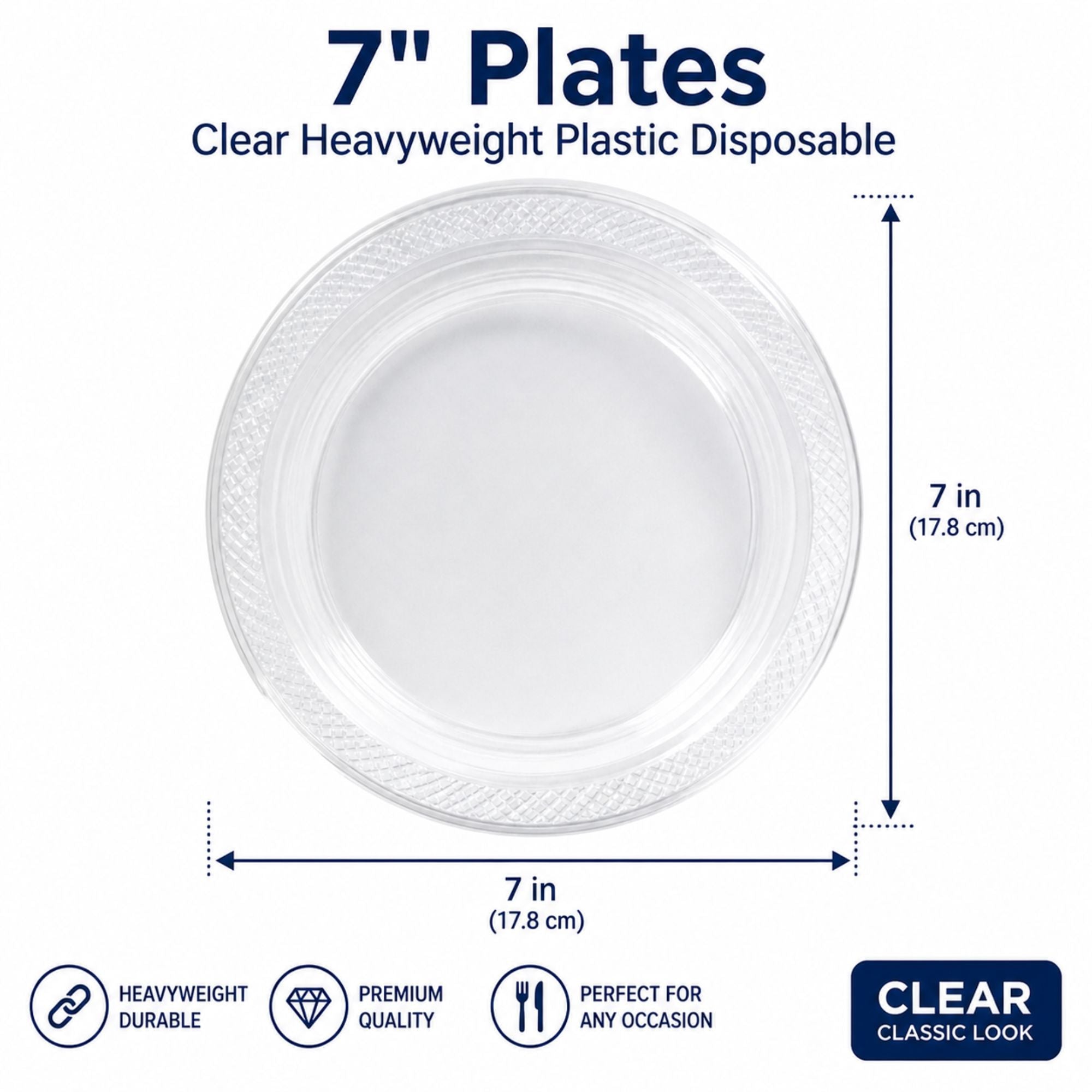 *BUY BULK * 7" Plates Clear Heavyweight Plastic Disposable
