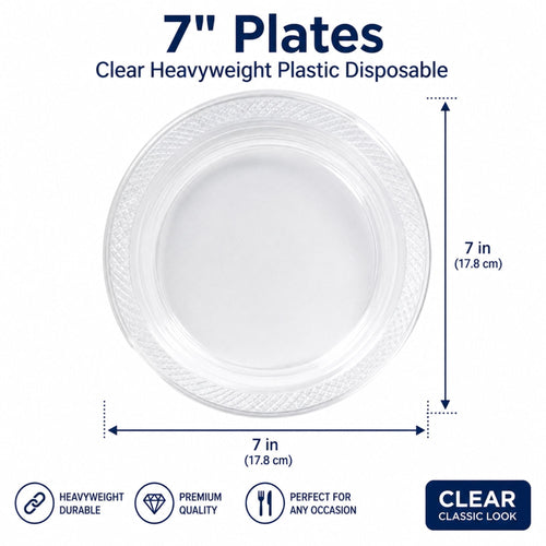 *BUY BULK * 7" Plates Clear Heavyweight Plastic Disposable