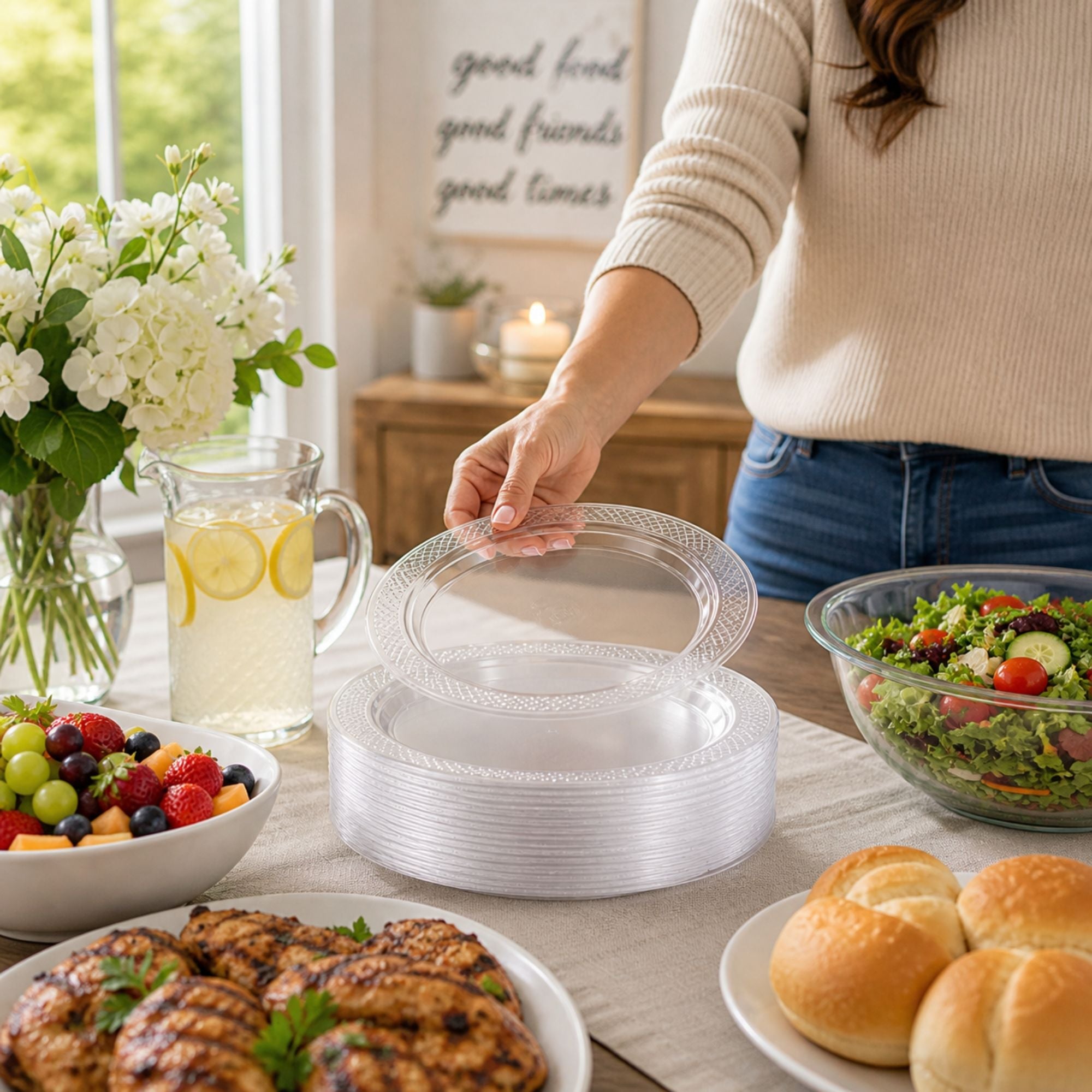 *BUY BULK * 7" Plates Clear Heavyweight Plastic Disposable