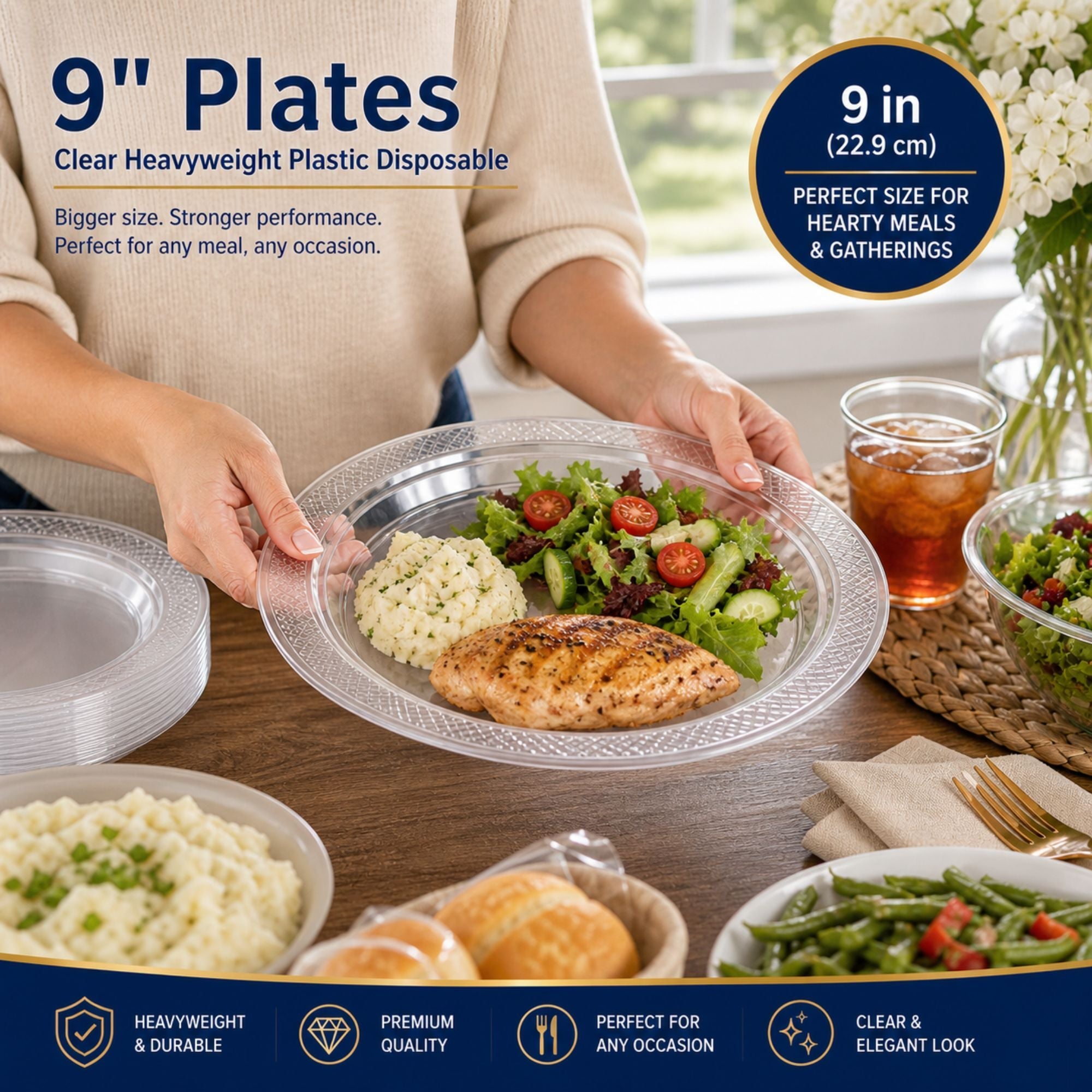 *BUY BULK* 9" Plates Clear Heavyweight Plastic Disposable