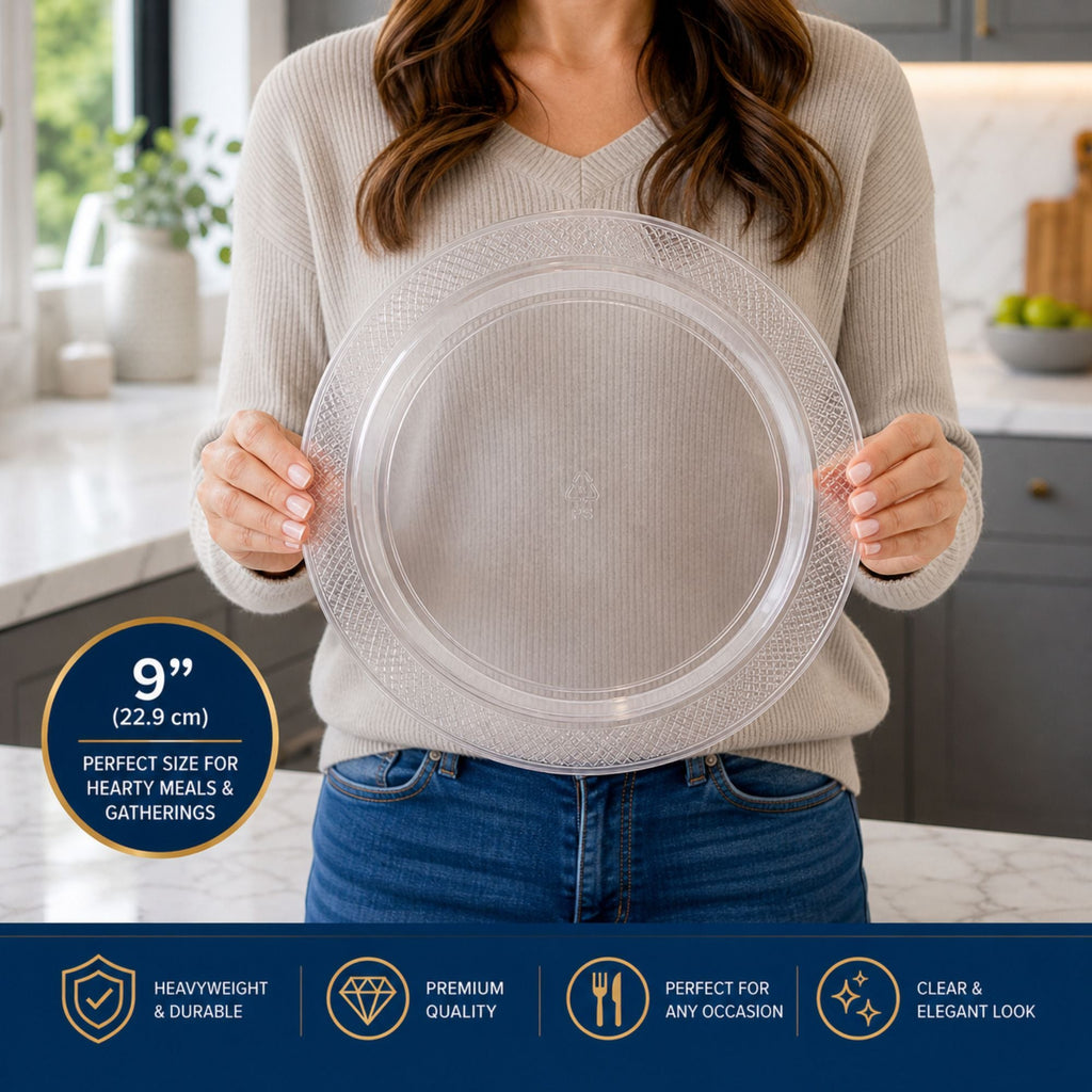 *BUY BULK* 9" Plates Clear Heavyweight Plastic Disposable