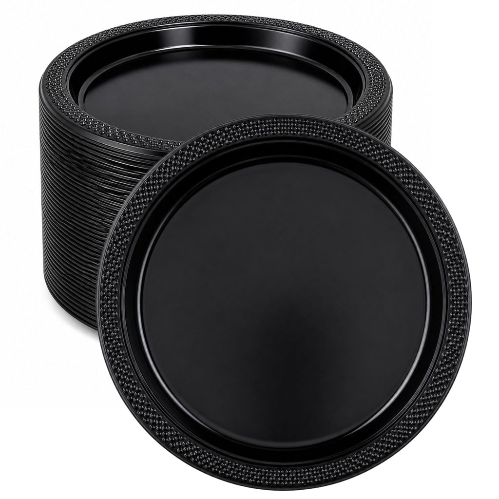 *BUY BULK* 10" Black Plates Disposable Plastic