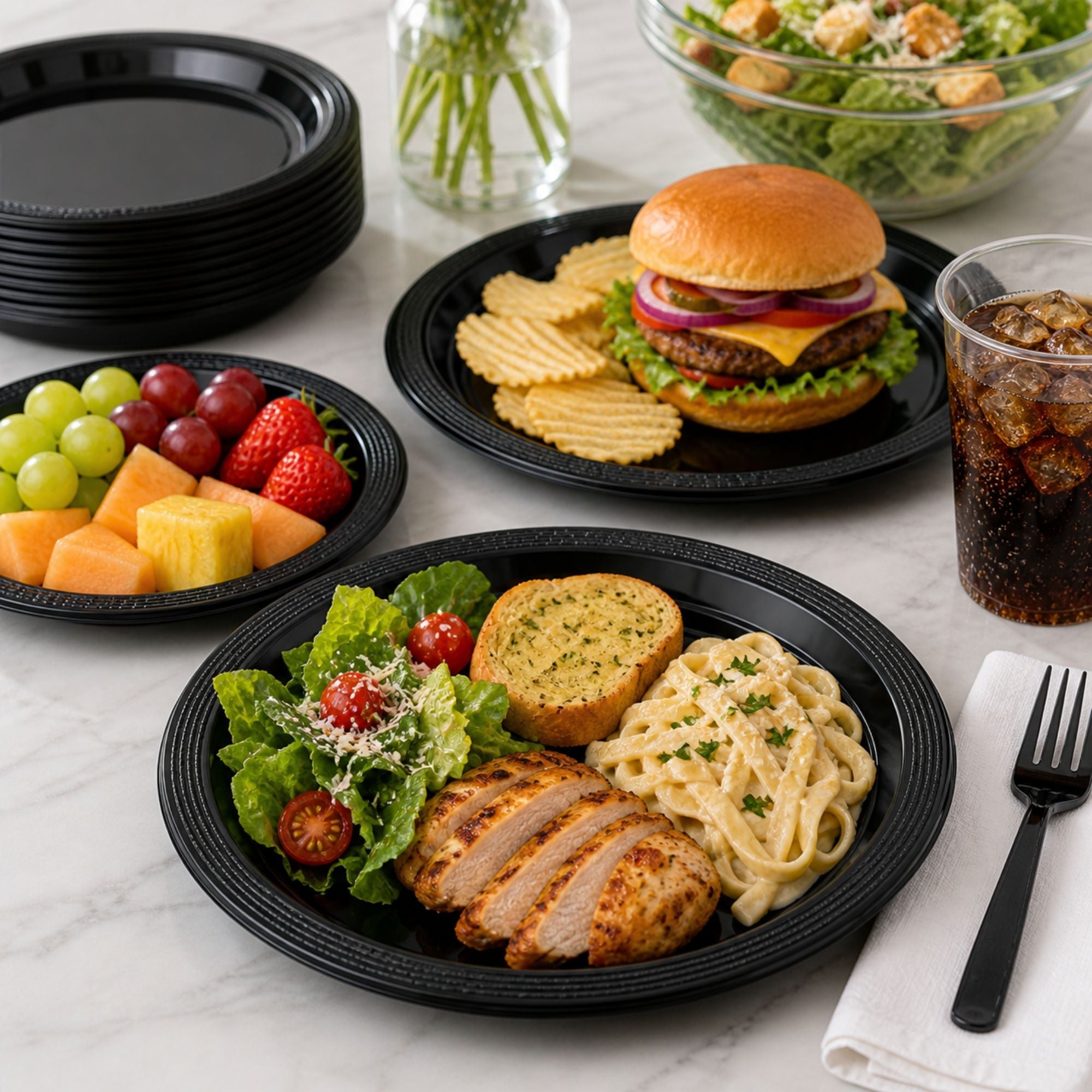 *BUY BULK* 10" Black Plates Disposable Plastic