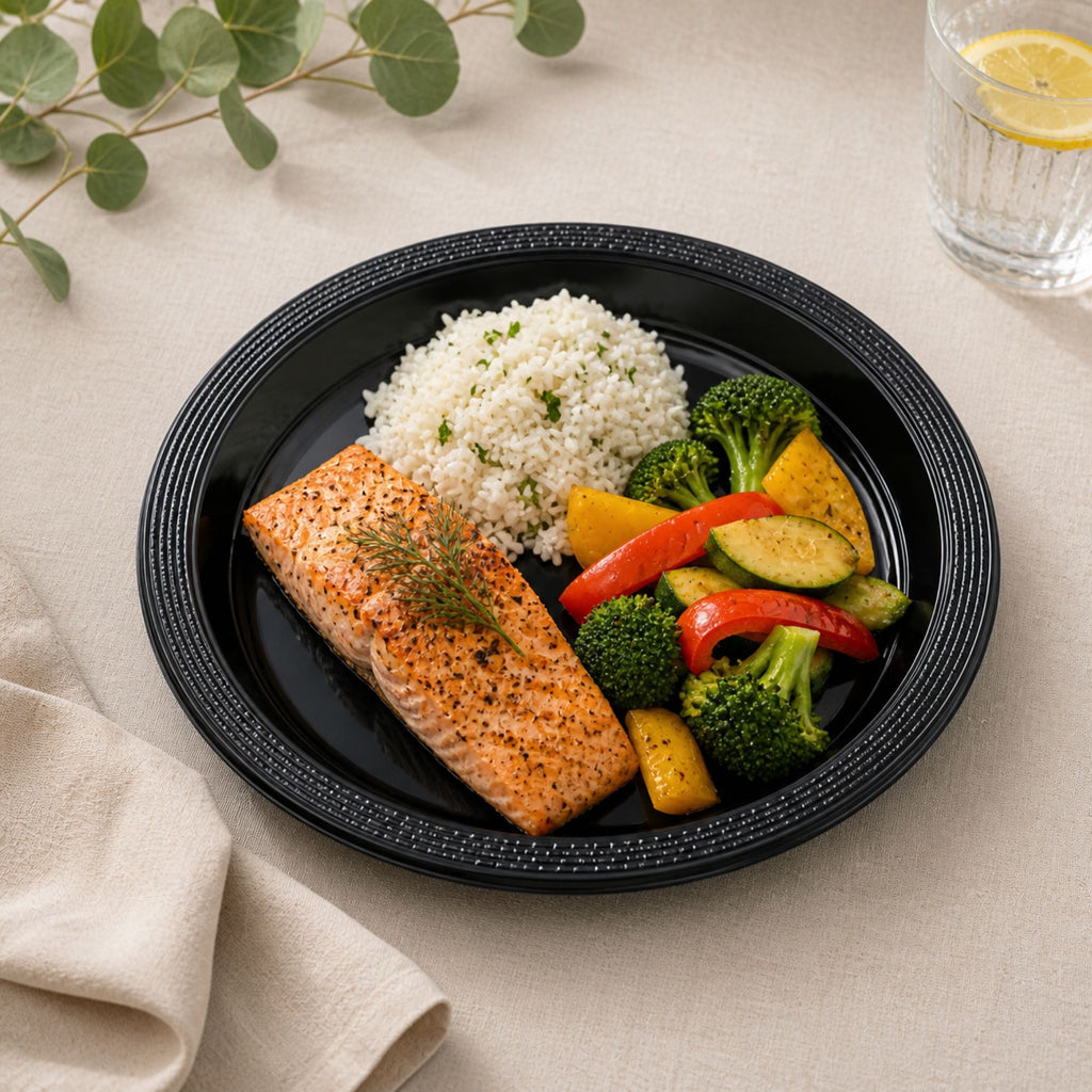 *BUY BULK* 10" Black Plates Disposable Plastic