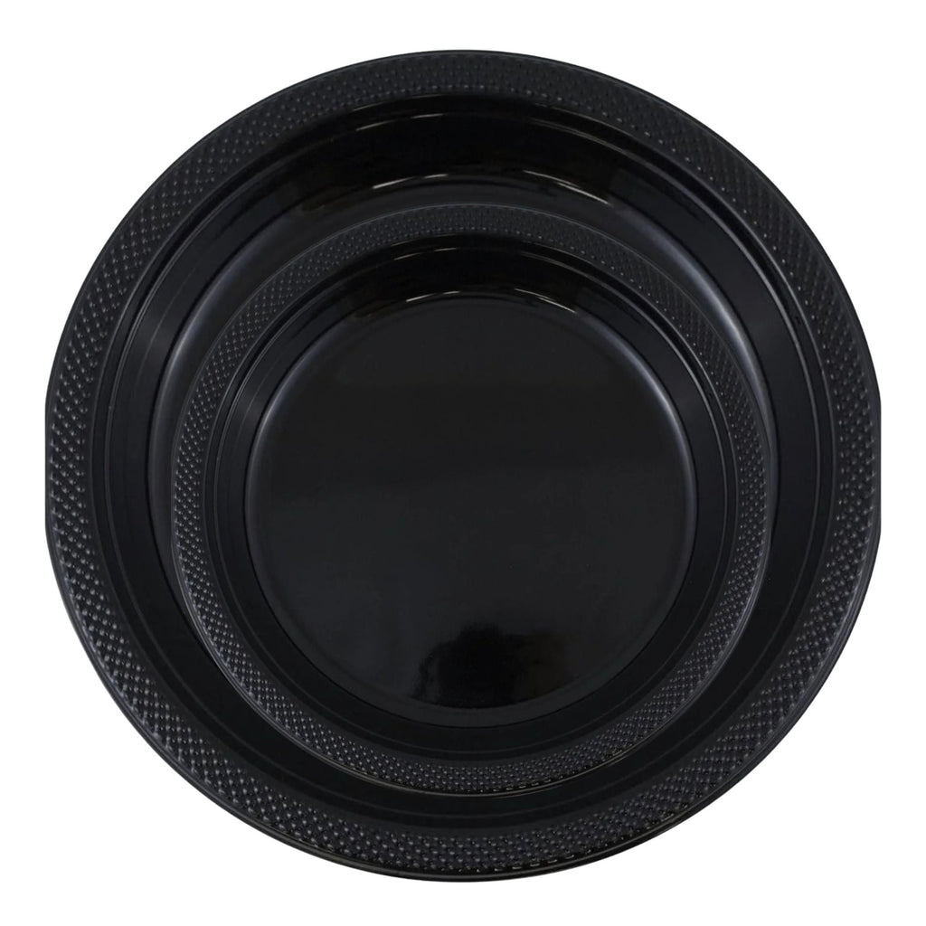 10" & 7" Black Disposable Plastic Plates Combo Set