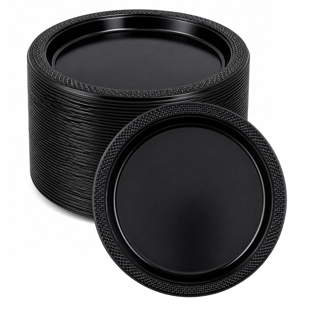 *BUY BULK* 7" Black Plates Disposable Plastic