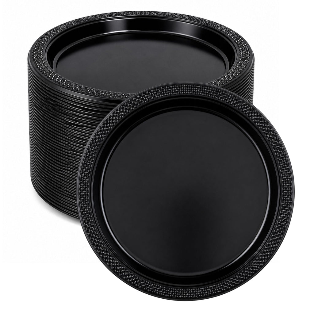 *BUY BULK* 9" Black Plastic Plate Disposable