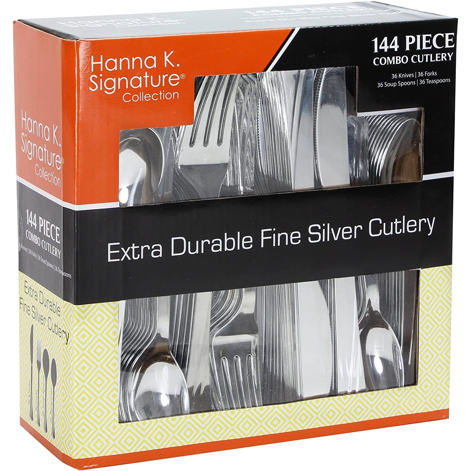 Silver Heavyweight Plastic  Cutlery 144 piece Combo Pack