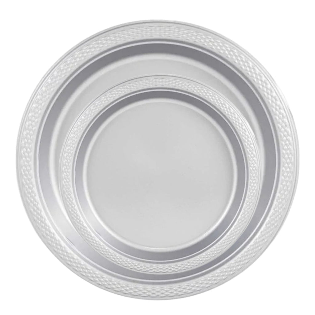 10" & 7" Silver Disposable Plastic Plates Combo Set