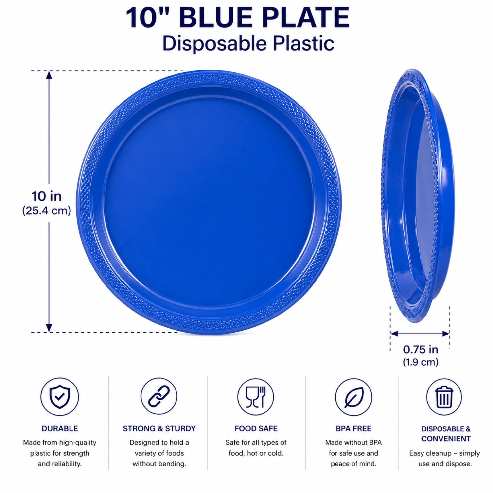 *BUY BULK* 10" Blue Plate Disposable Plastic