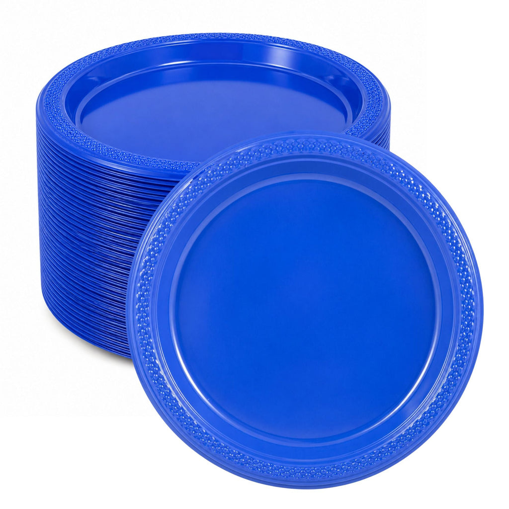 *BUY BULK* 9" Blue Plastic Plates Disposable Plastic