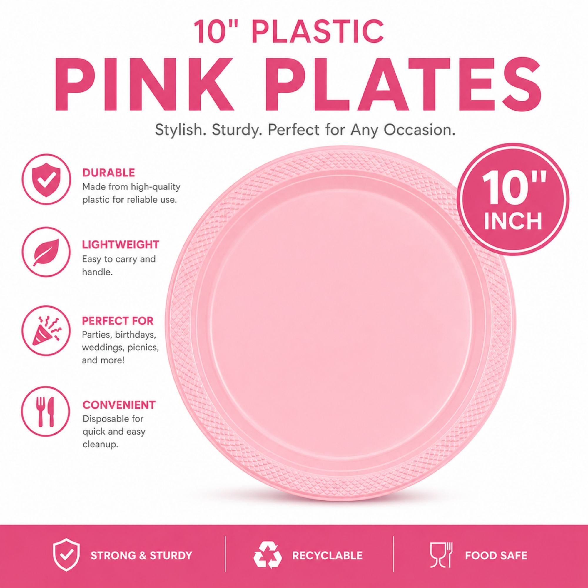 *BUY BULK* 10" Plastic Pink Plates
