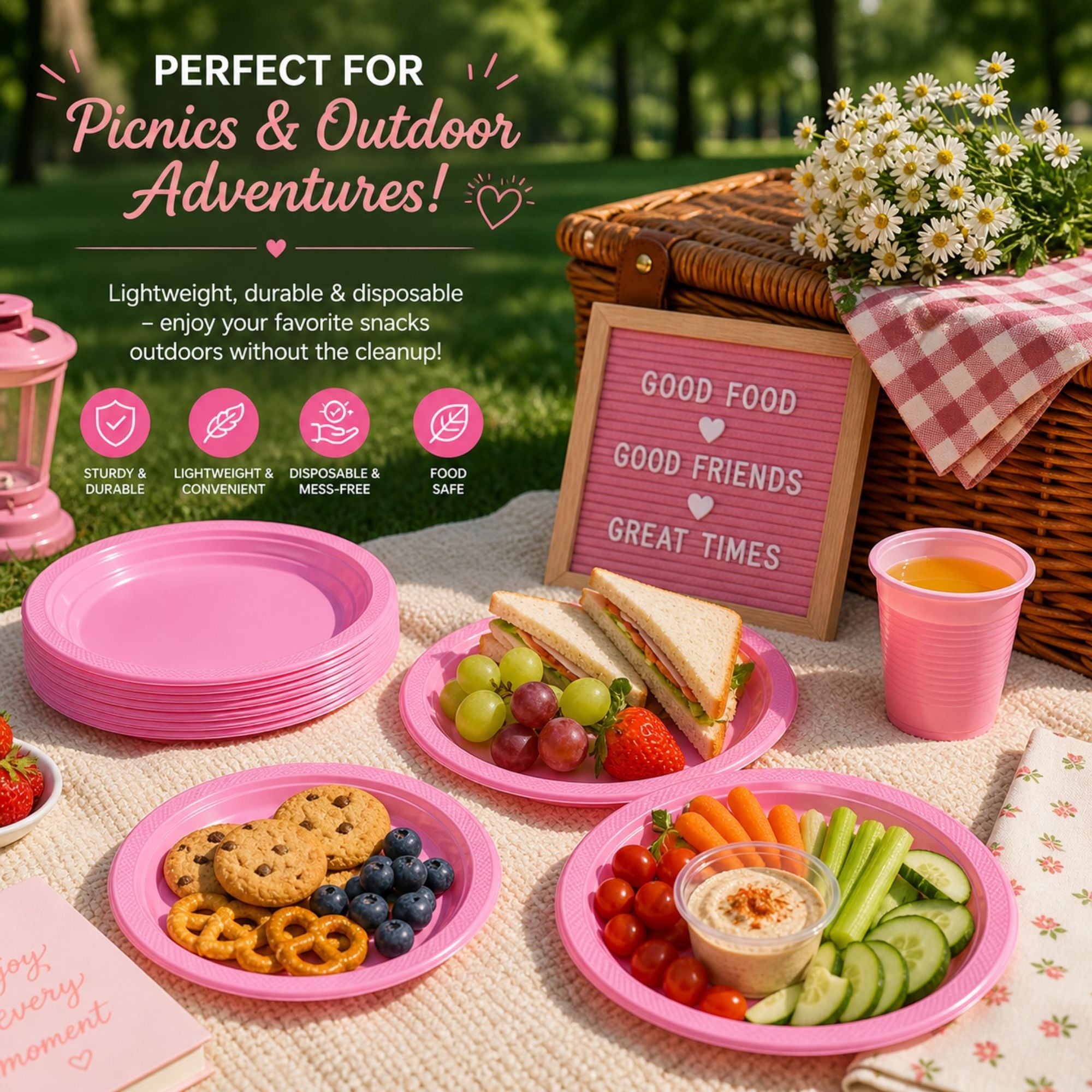 10" & 7" Pink Disposable Plastic Plates Combo Set