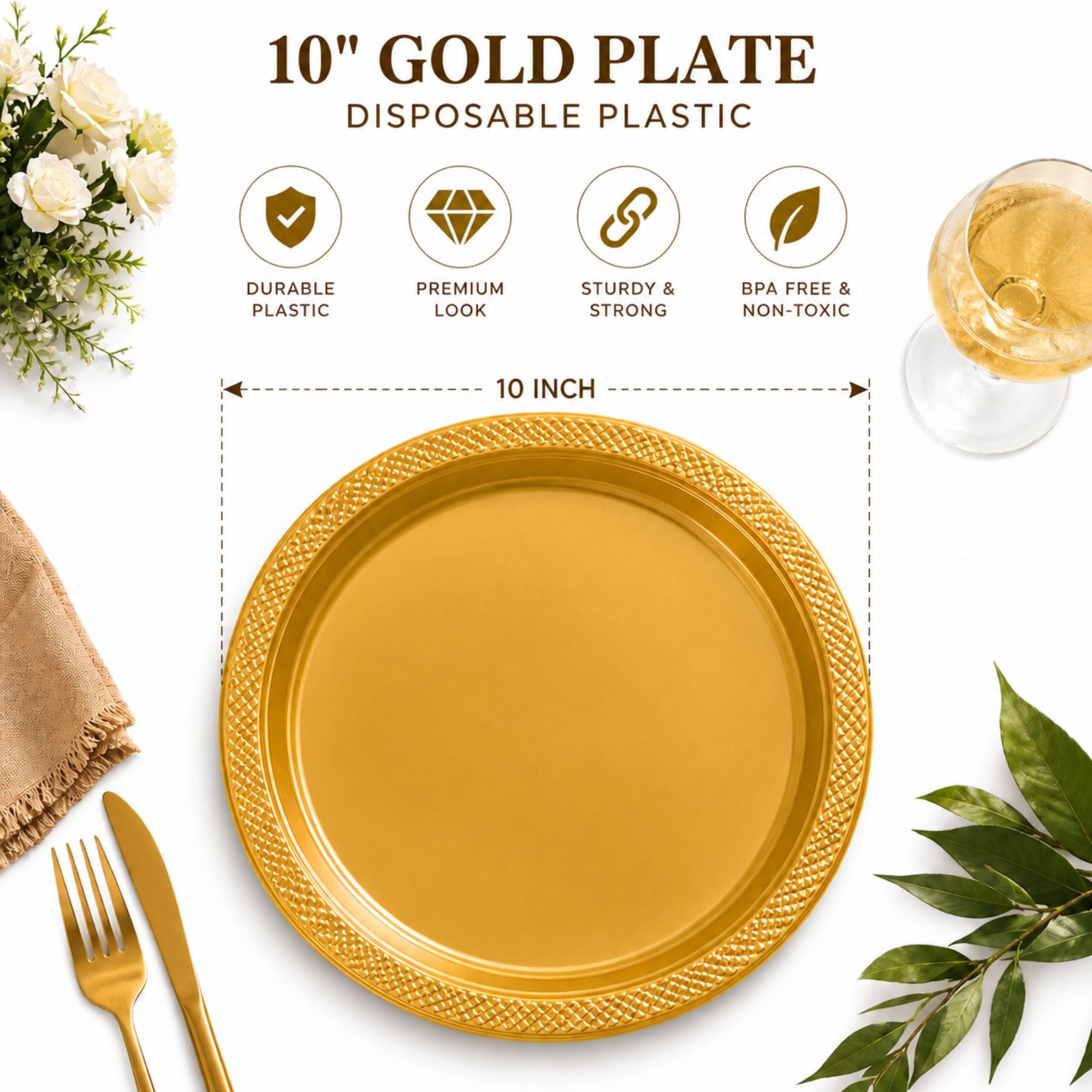 *BUY BULK* 10" Gold Plate Disposable Plastic