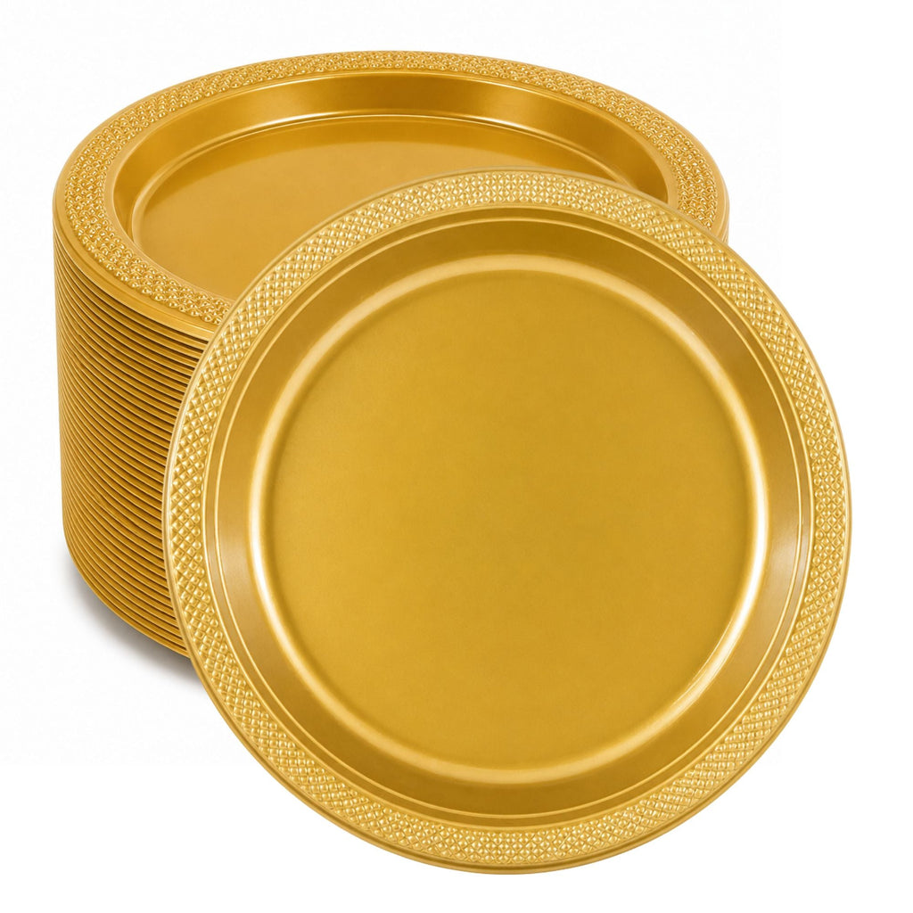 *BUY BULK* 10" Gold Plate Disposable Plastic