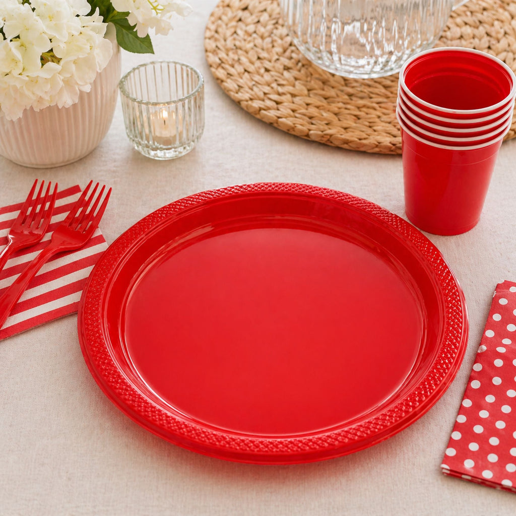 *BUY BULK* 10" Red Plate Disposable Plastic