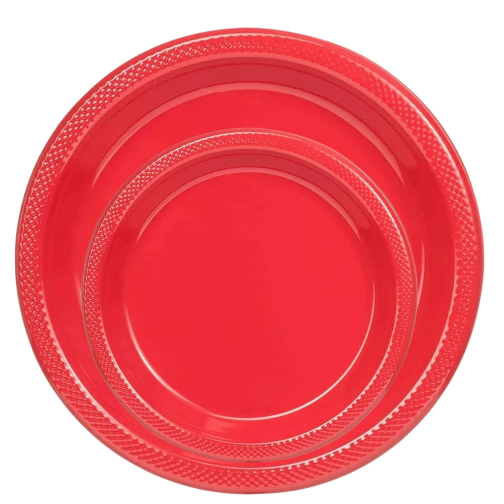 10" & 7" Red Disposable Plastic Plates Combo Set