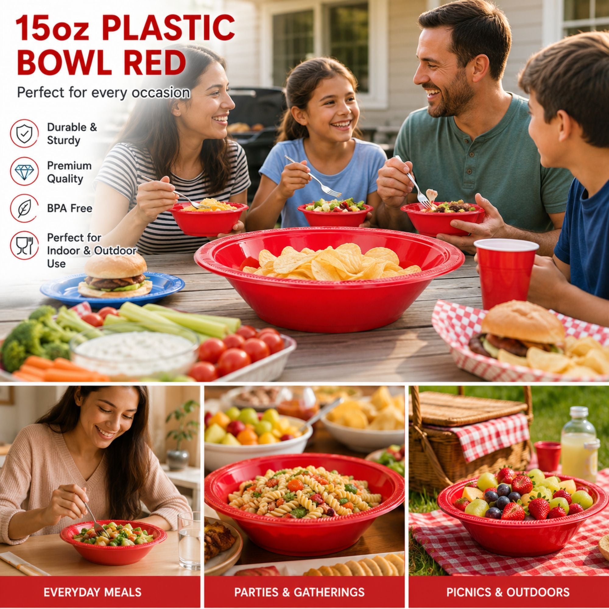 15oz Plastic Bowl Red - BPA-free plastic