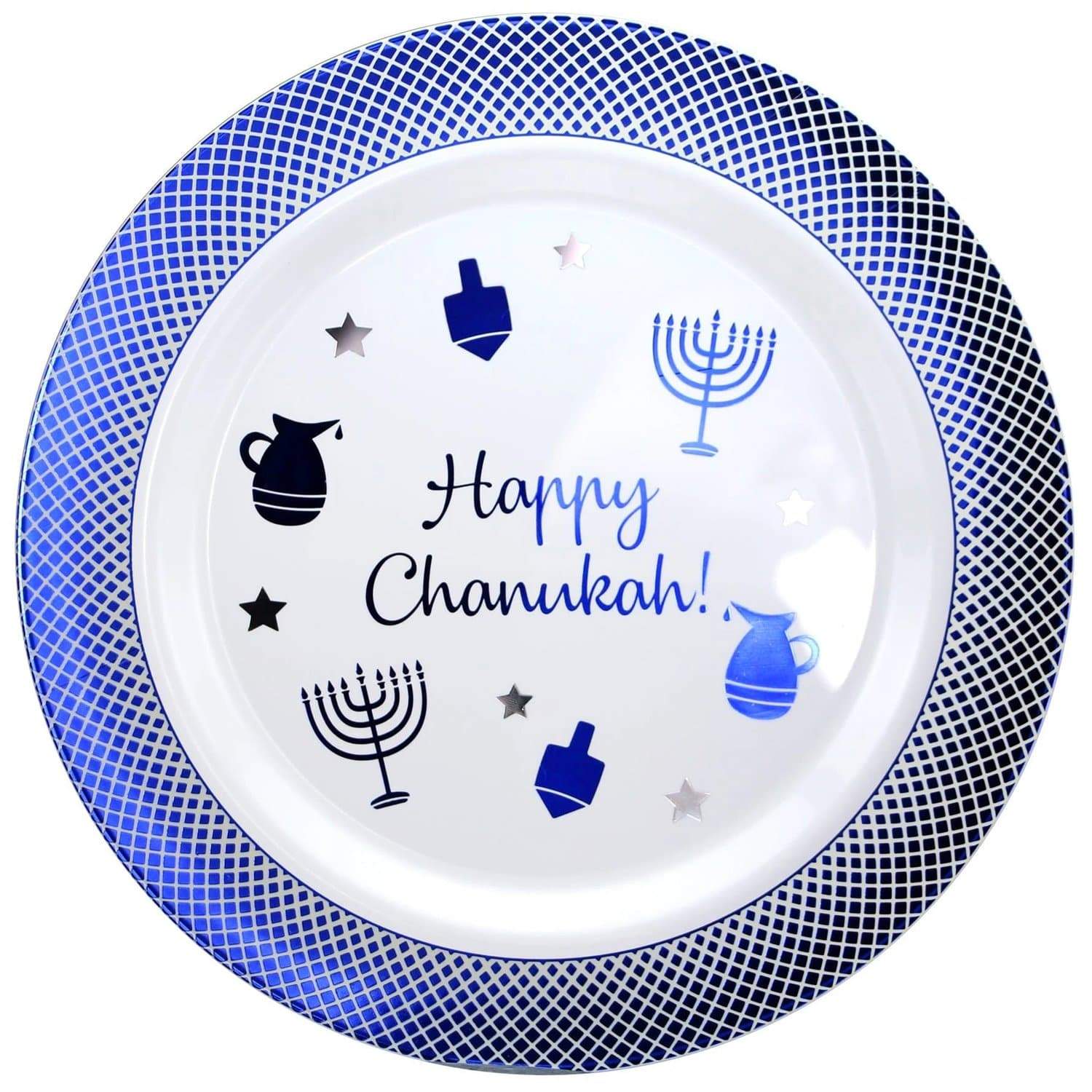 12" Plastic Blue Plate Heavyweight Chanukah 5 Pack