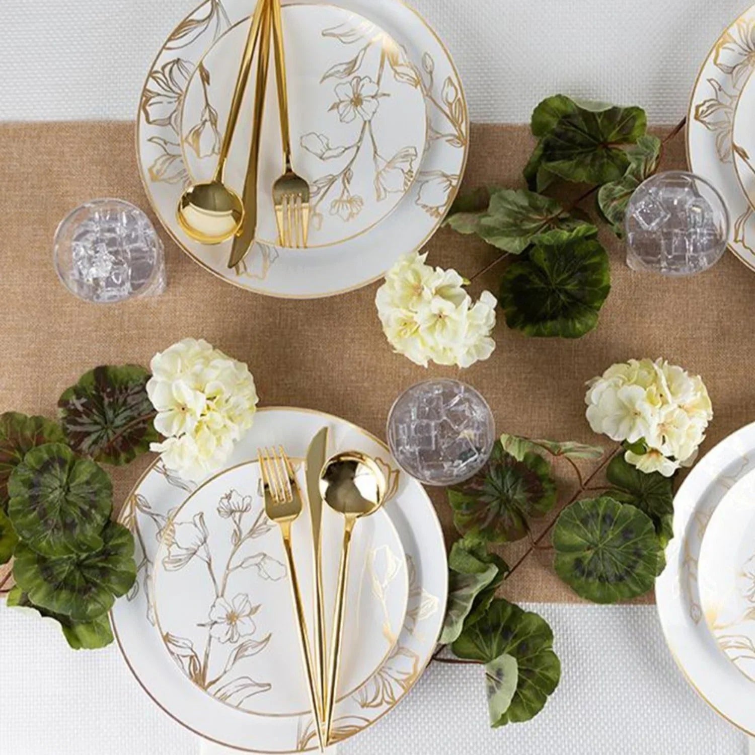10"&7.5" White & Gold Floral Plastic Plates COMBO Set-Antique