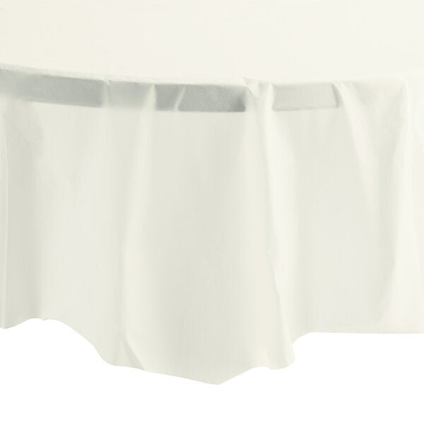*WHOLESALE* 84'': Round Ivory Table Cloth Plastic Disposable 36/Case