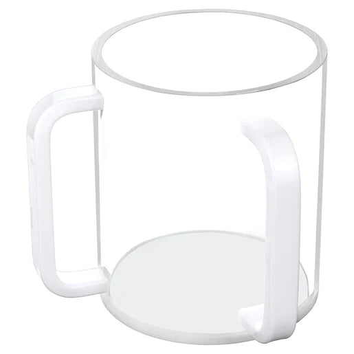 Clear Lucite Heavy Plastic Wash Cup with White Base and Handles