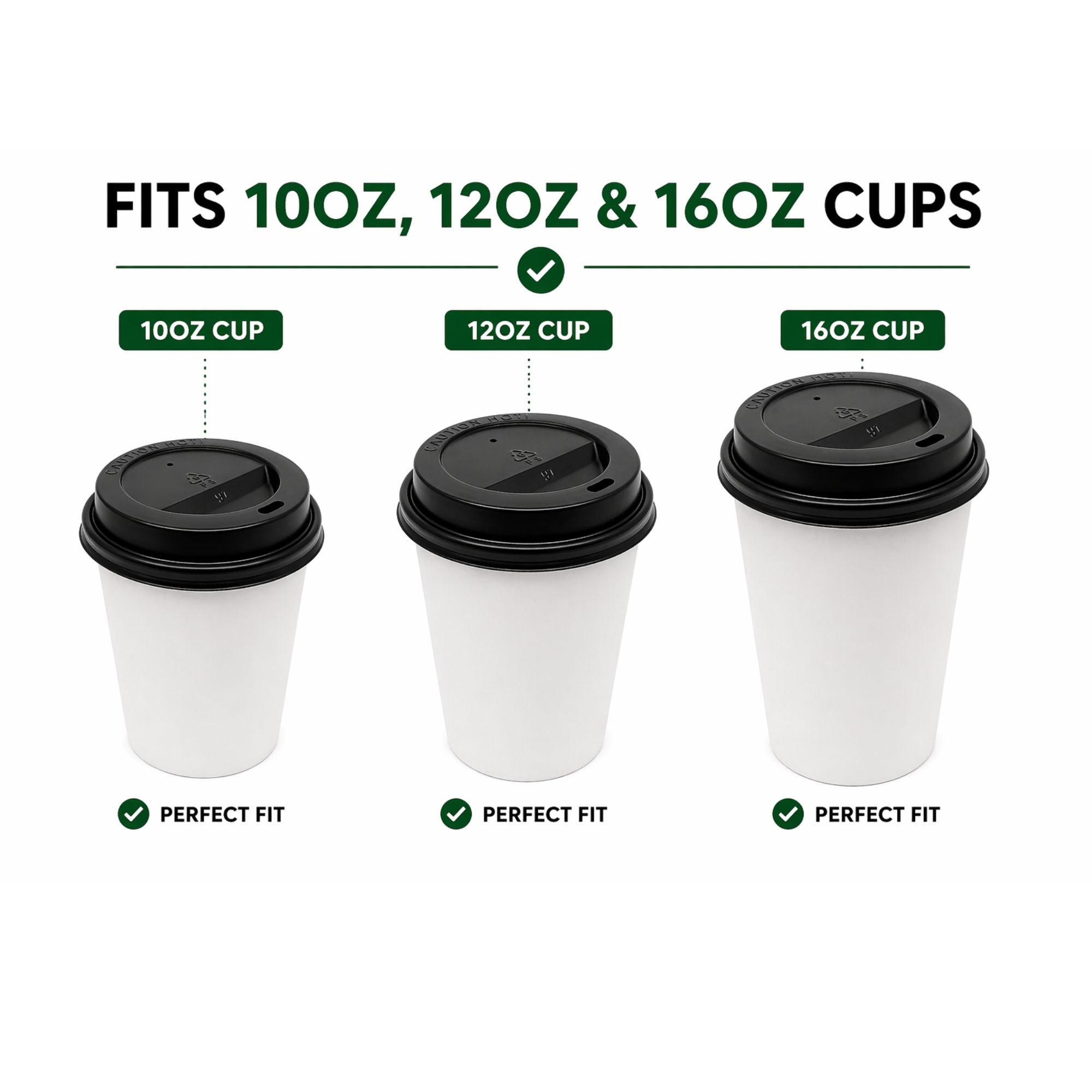 *BUY BULK* Black Dome Lids for 10, 12, 16 oz Poly Paper Cups Hot Cold Disposable Lids