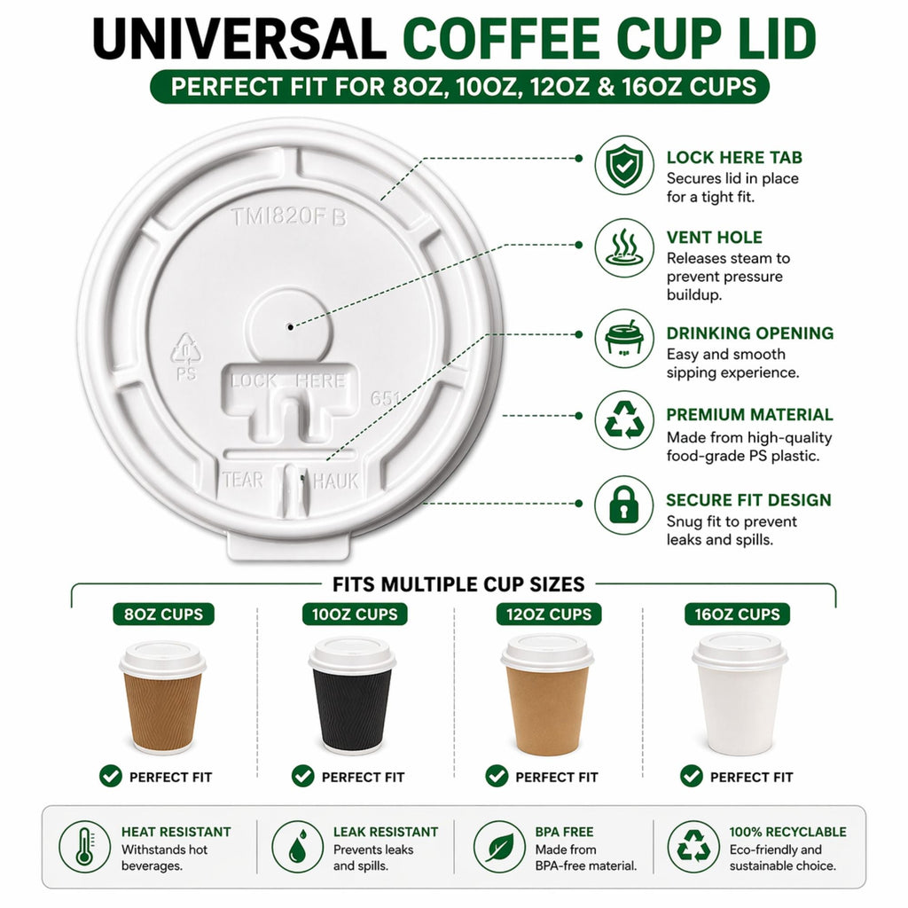 *BUY BULK* White Plastic Lids for 8 oz Poly Paper Cups Hot and Cold Disposable Lids