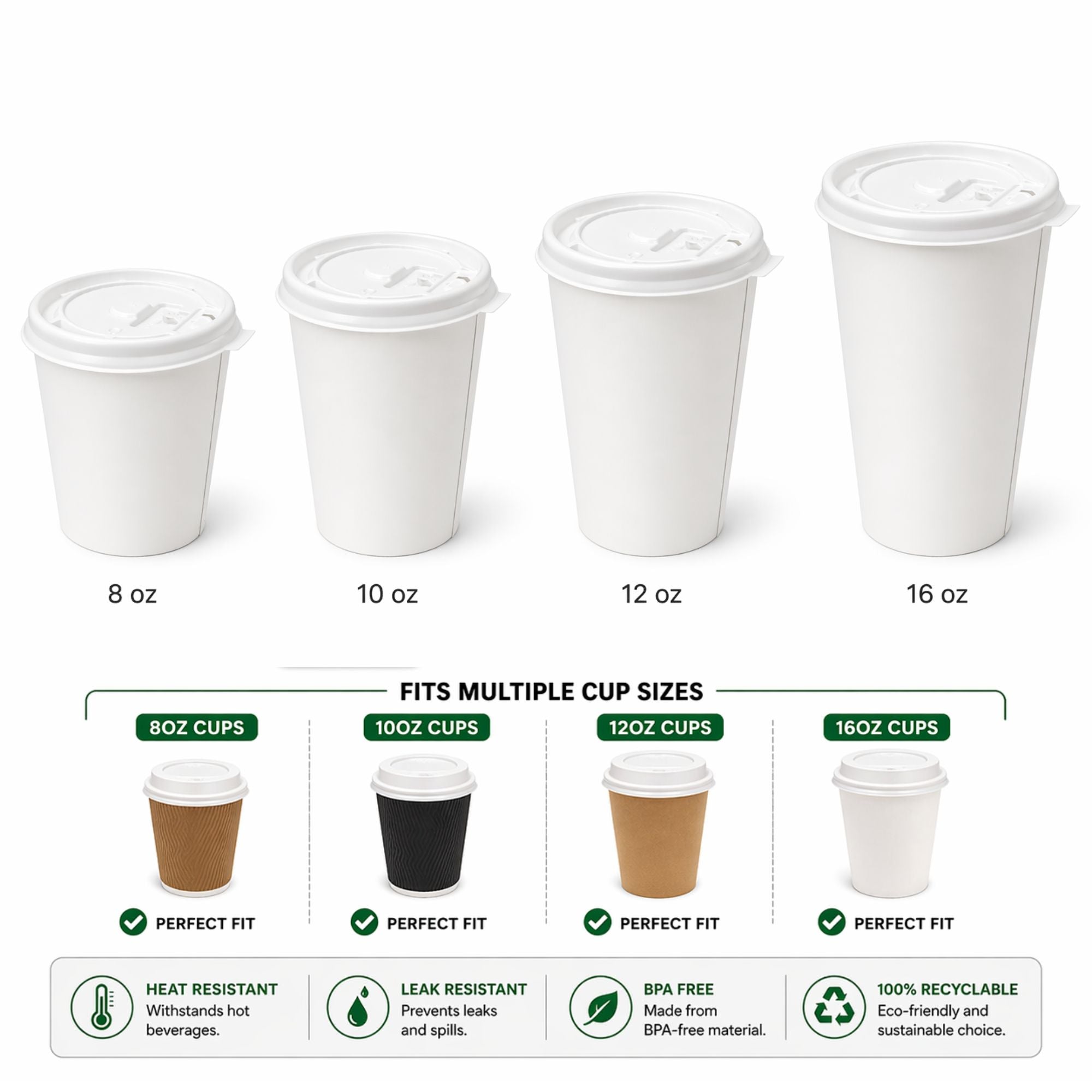 *WHOLESALE* White Plastic Lids for 8 oz Poly Paper Cups Hot and Cold 1000/Case