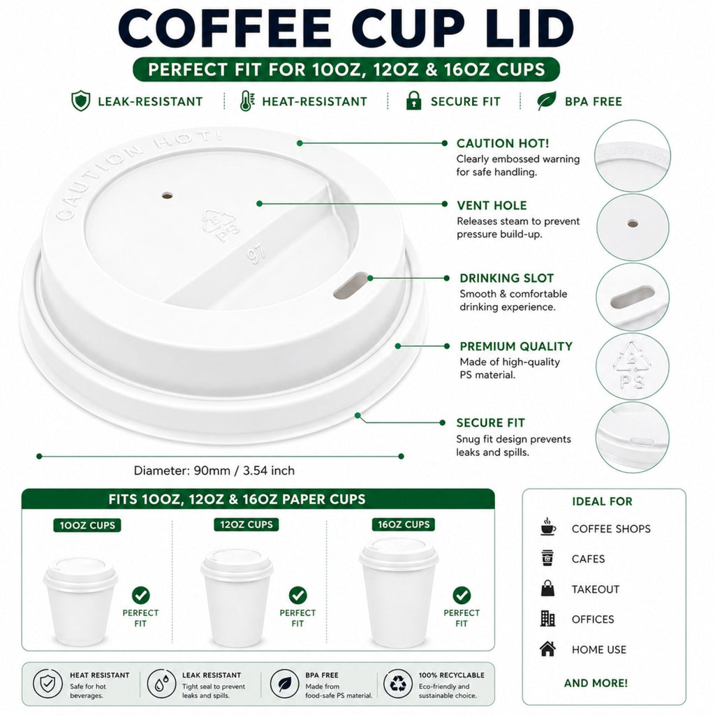 *BUY BULK* White Dome Lids for 10, 12, 16 oz Disposable Poly Paper Cups
