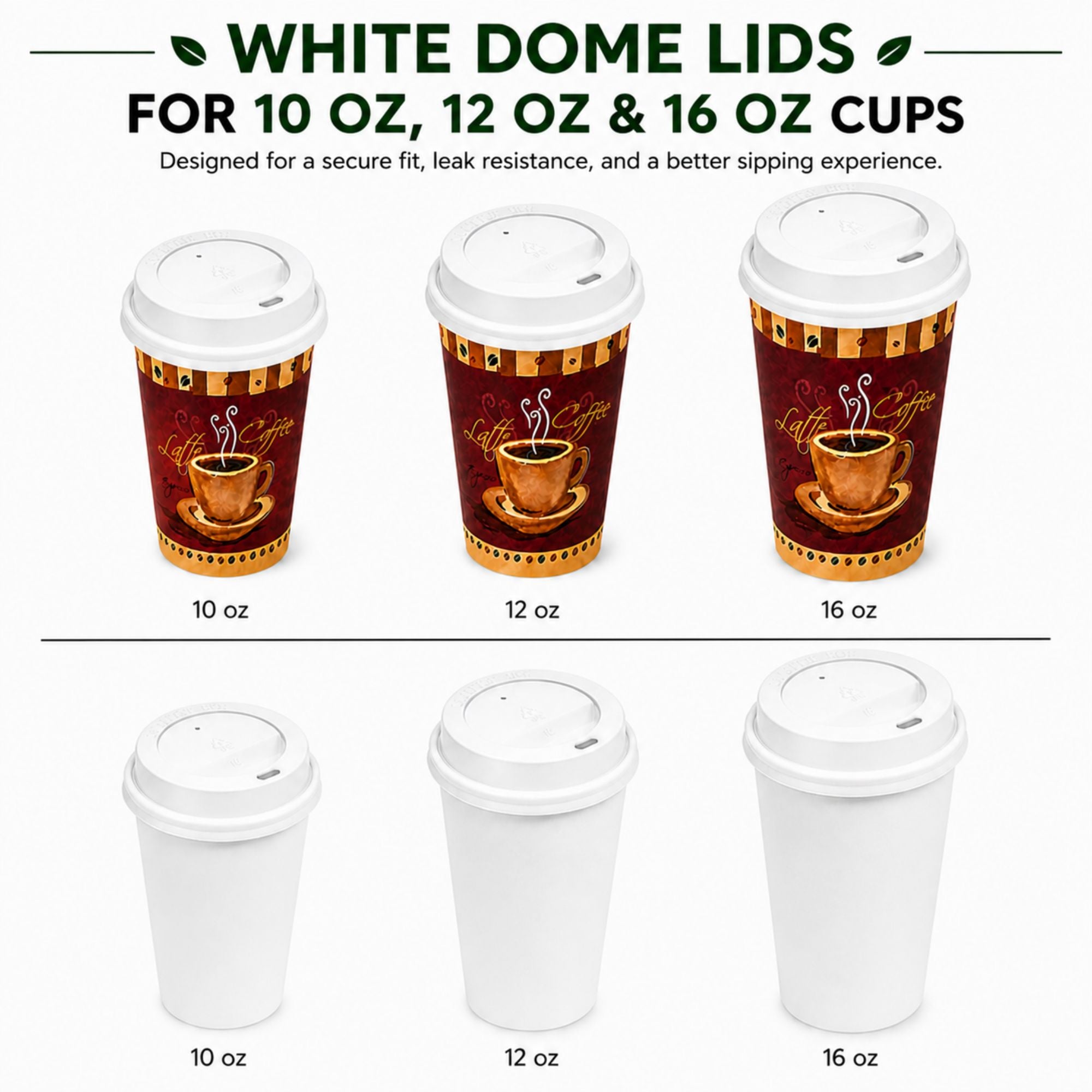 *BUY BULK* White Dome Lids for 10, 12, 16 oz Disposable Poly Paper Cups