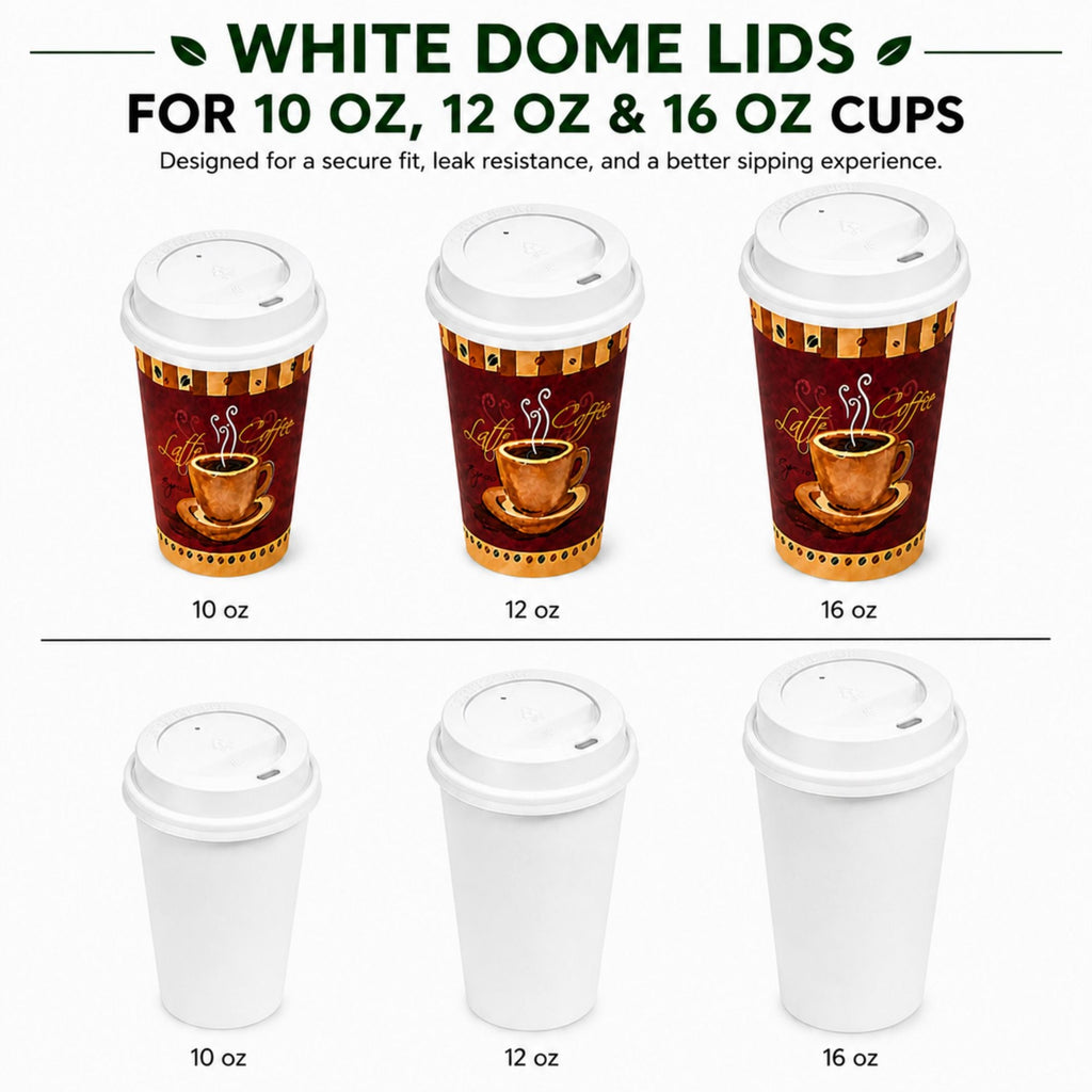 *WHOLESALE* White Dome Lids for 10, 12, 16 oz Disposable Poly Paper Cups 1000/ Case