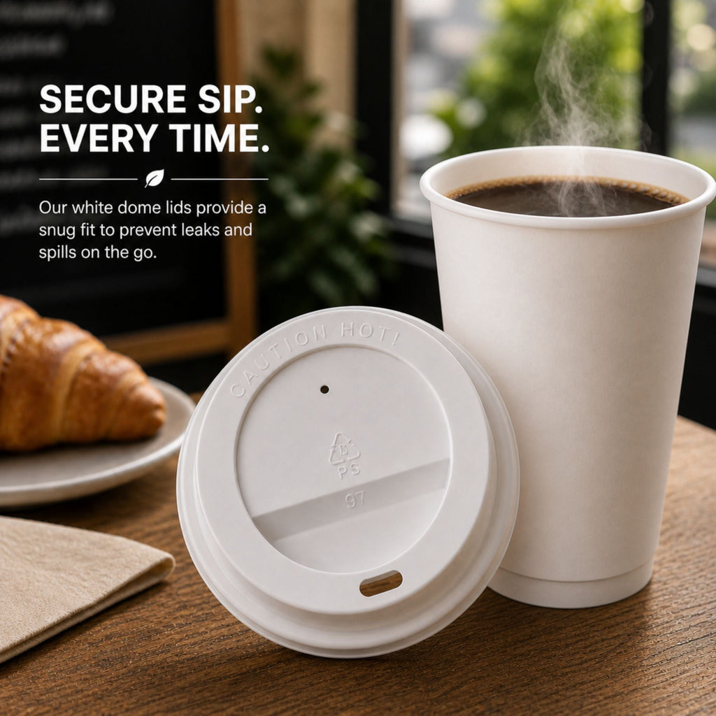 *BUY BULK* White Dome Lids for 10, 12, 16 oz Disposable Poly Paper Cups