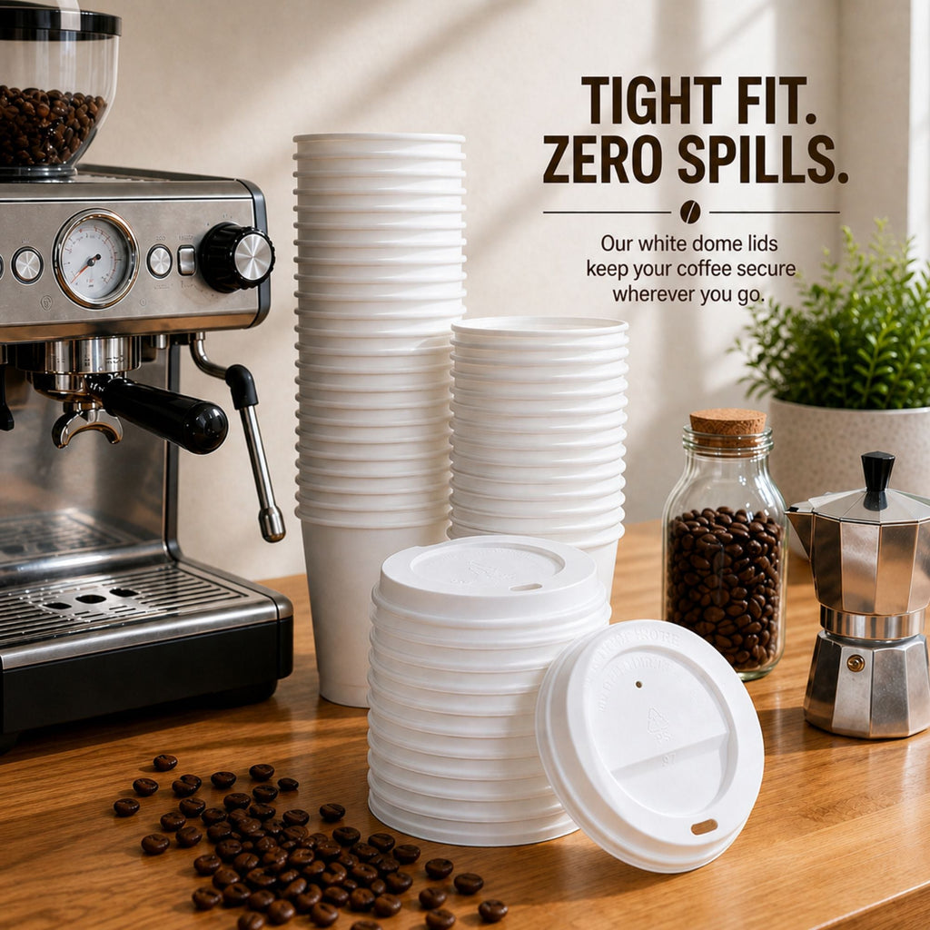 *WHOLESALE* White Dome Lids for 10, 12, 16 oz Disposable Poly Paper Cups 1000/ Case