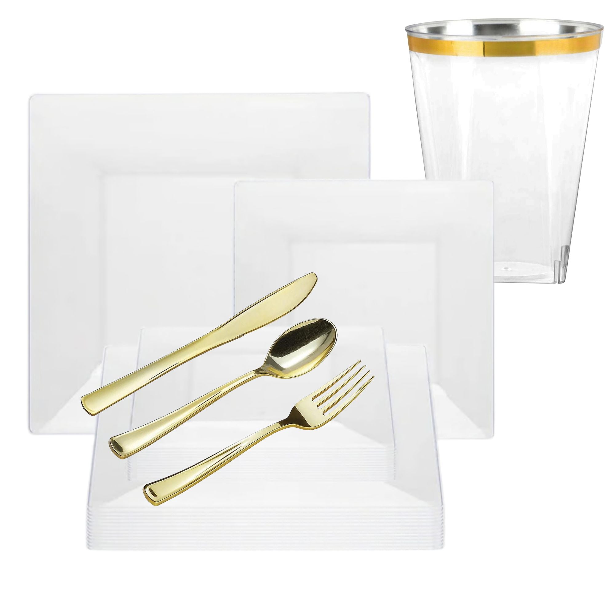 Square Clear Plastic Dinnerware Set- Value Pack-Lillian