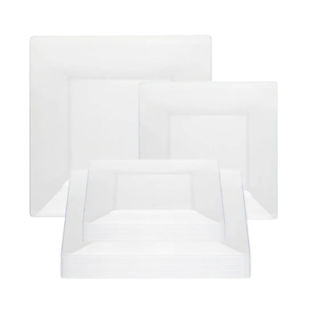 Square Clear Plastic Dinnerware Set- Value Pack-Lillian