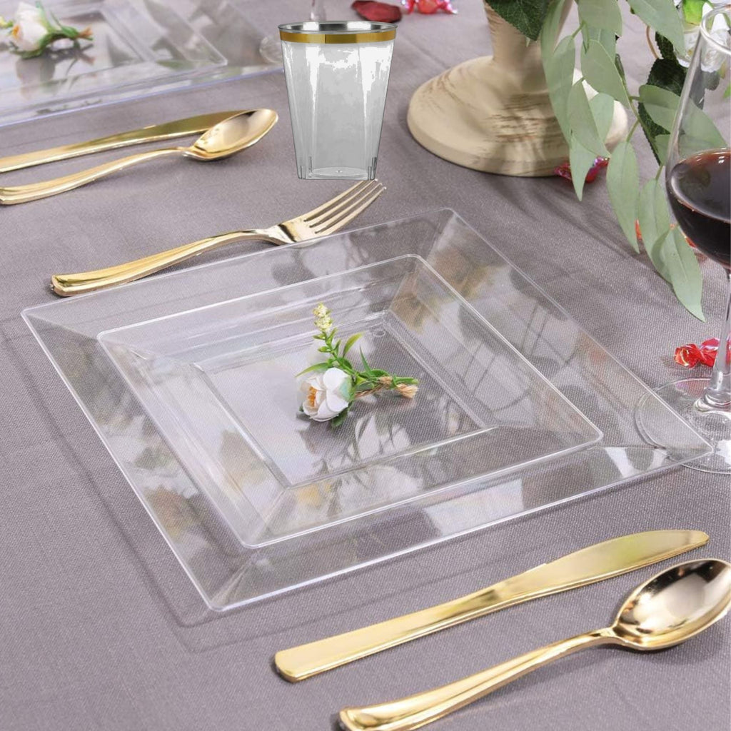 Square Clear Plastic Dinnerware Set- Value Pack-Lillian
