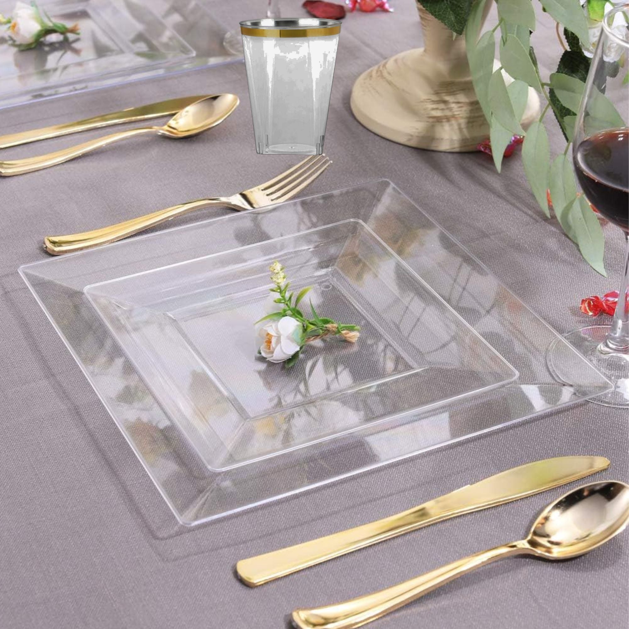 Square Clear Plastic Dinnerware Set- Value Pack-Lillian