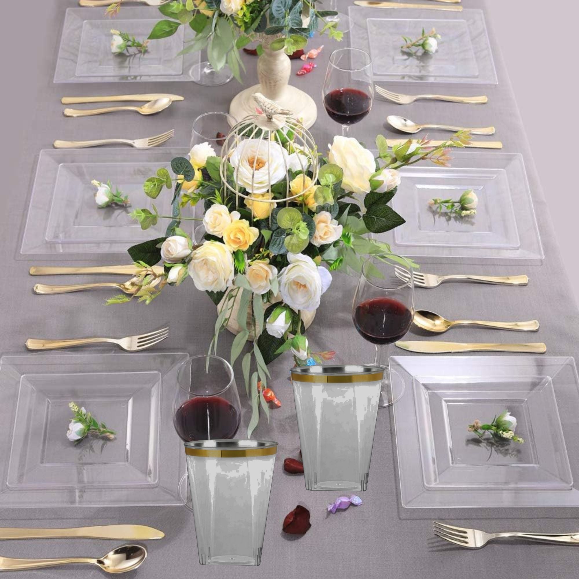 Square Clear Plastic Dinnerware Set- Value Pack-Lillian