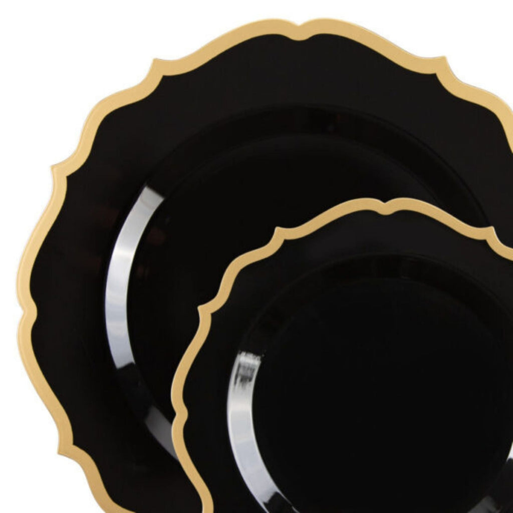 10"&7" Black & Gold Plastic Plates Combo Set: Contemporary