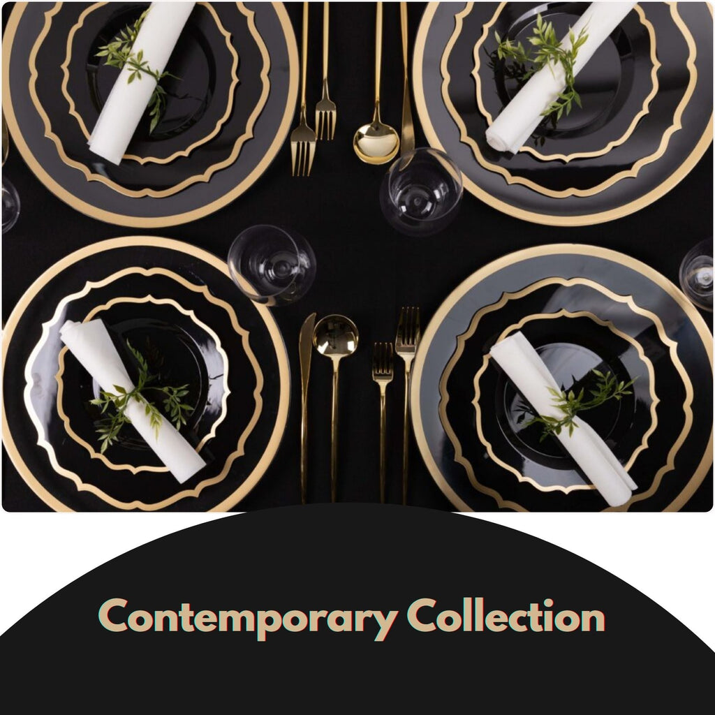 10"&7" Black & Gold Plastic Plates Combo Set: Contemporary