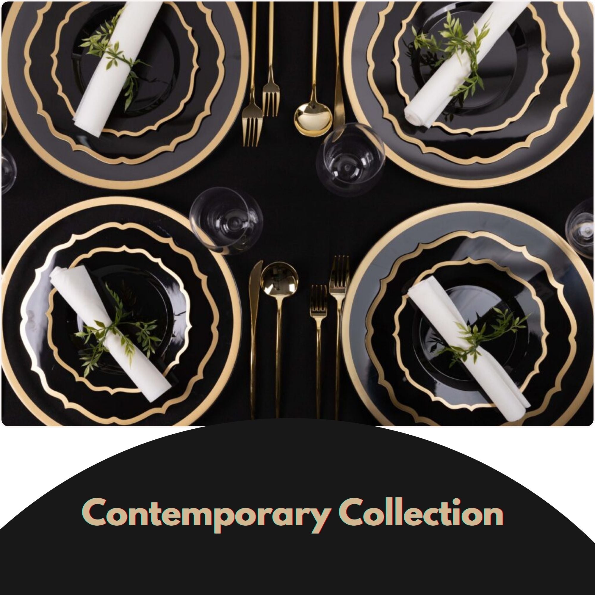 10"&7" Black & Gold Plastic Plates Combo Set: Contemporary