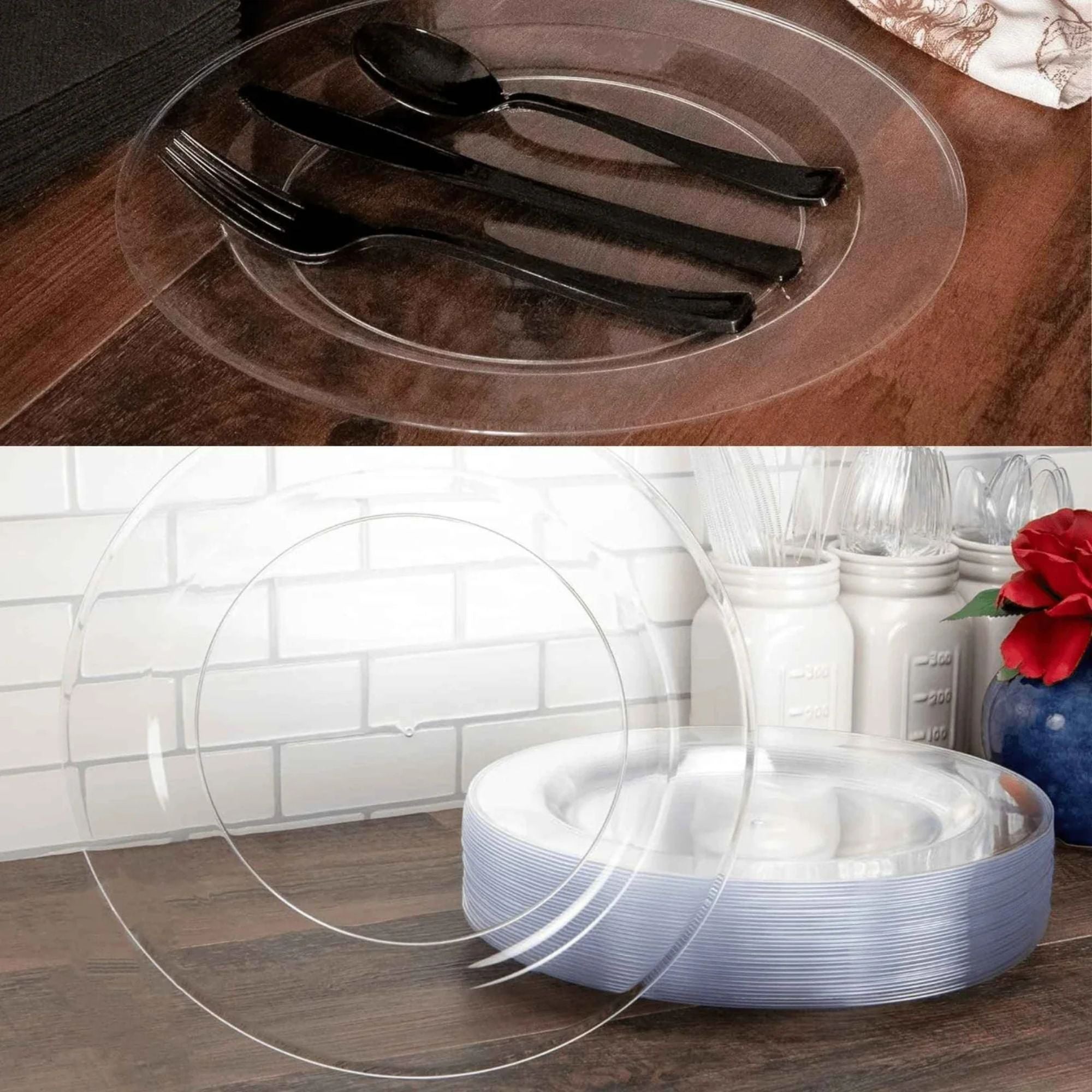 10.25"&9" Clear Plastic Heavyweight  Dinner Plates COMBO Set Magnificence