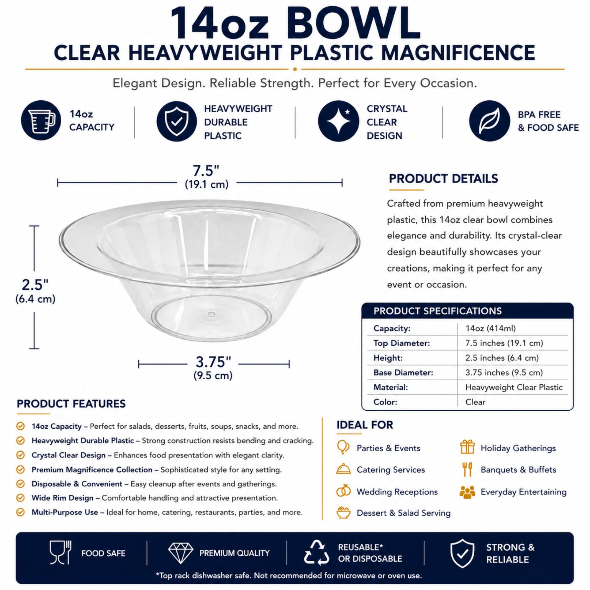 *WHOLESALE*14oz Clear Bowls Heavy weight Plastic Magnificence 240/Case