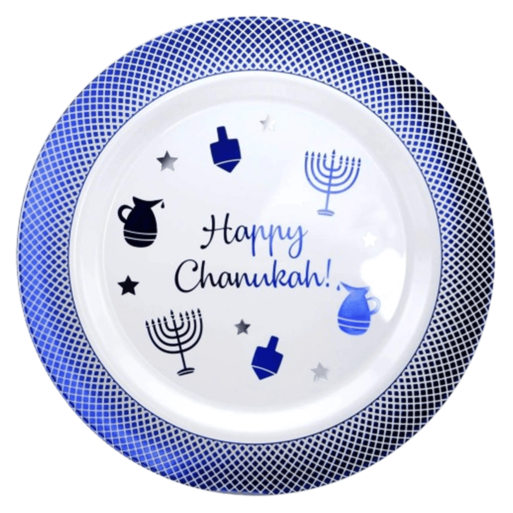 10.5" Plastic Blue Plate Chanukah Heavyweight 10 Pack