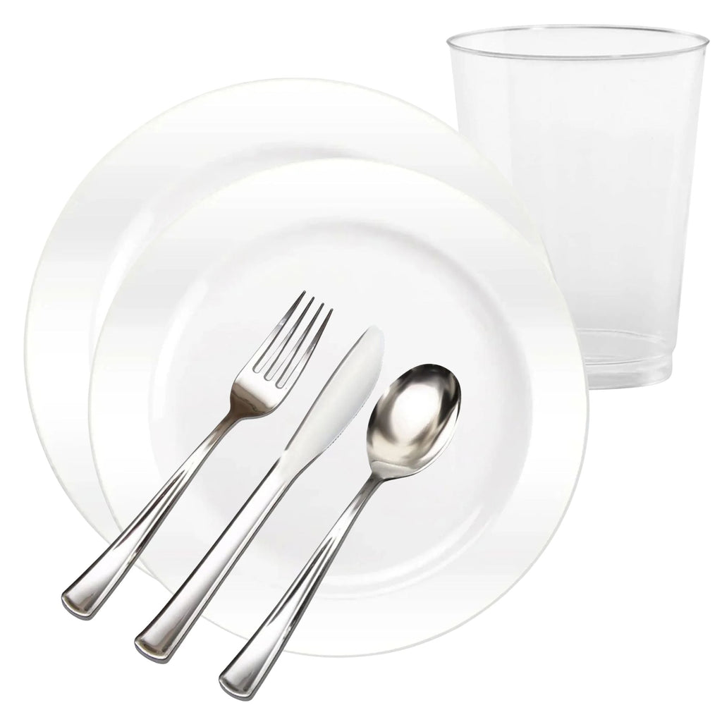 White Plastic Dinnerware Heavyweight Set- Value Pack -Magnificence