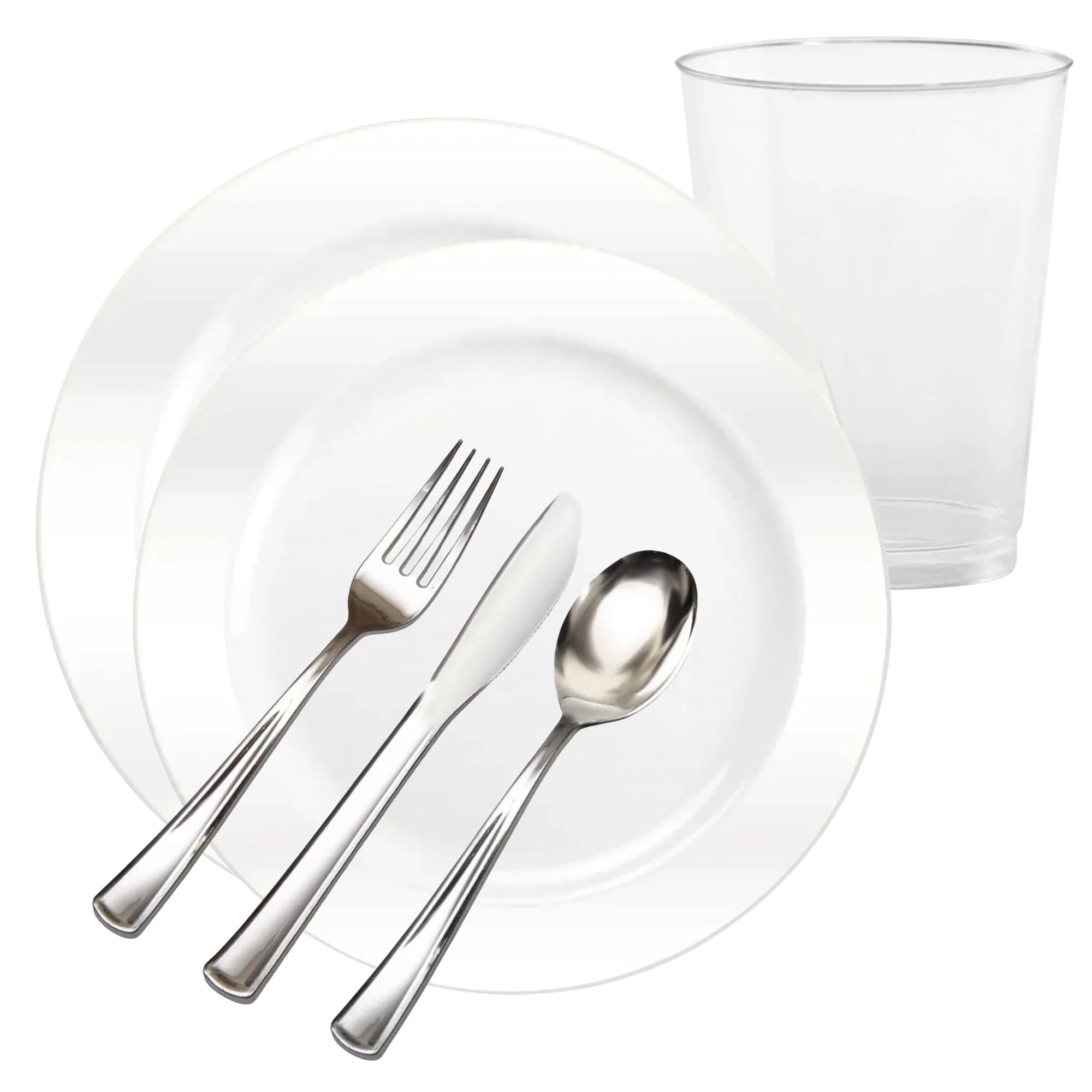 White Plastic Dinnerware Heavyweight Set- Value Pack -Magnificence